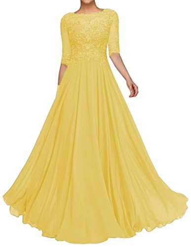 Sincemeet Spitzenapplikationen Abendkleid Lang Chiffon Mutter Der Braut Kleider Perlen Brautjungfer Mit 1/2 Ärmeln von Sincemeet