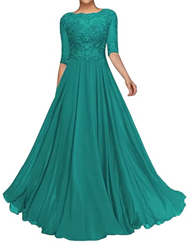 Sincemeet Spitzenapplikationen Abendkleid Lang Chiffon Mutter Der Braut Kleider Perlen Brautjungfer Mit 1/2 Ärmeln von Sincemeet