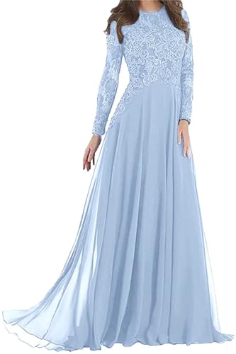 Sincemeet Spitzenkleider für die Brautmutter Formelle Abendkleider mit Langen Ärmeln A-line Chiffon Abschlussballkleider von Sincemeet