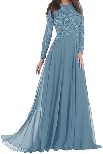 Sincemeet Spitzenkleider für die Brautmutter Formelle Abendkleider mit Langen Ärmeln A-line Chiffon Abschlussballkleider von Sincemeet