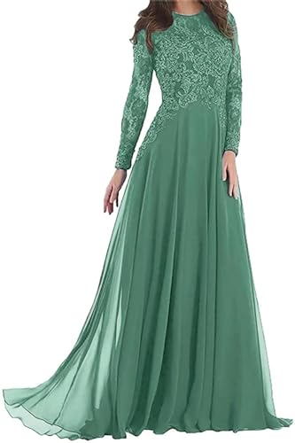 Sincemeet Spitzenkleider für die Brautmutter Formelle Abendkleider mit Langen Ärmeln A-line Chiffon Abschlussballkleider von Sincemeet