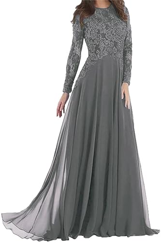 Sincemeet Spitzenkleider für die Brautmutter Formelle Abendkleider mit Langen Ärmeln A-line Chiffon Abschlussballkleider von Sincemeet