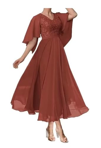 Sincemeet Spitzenkleider für die Brautmutter Rüschenärmel Abendkleid Lang Übergröße Chiffon-Abendkleid für die Hochzeit von Sincemeet
