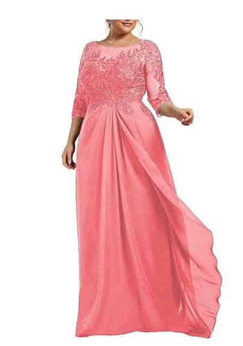 Sincemeet Spitzenkleider für die Brautmutter Übergröße Chiffon-Abendkleid für die Hochzeit U-Ausschnitt Ballkleider von Sincemeet