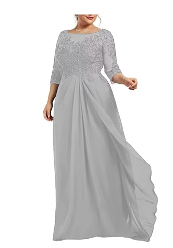 Sincemeet Spitzenkleider für die Brautmutter Übergröße Chiffon-Abendkleid für die Hochzeit U-Ausschnitt Ballkleider von Sincemeet