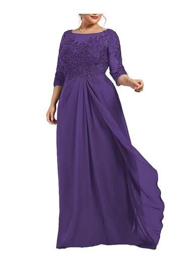 Sincemeet Spitzenkleider für die Brautmutter Übergröße Chiffon-Abendkleid für die Hochzeit U-Ausschnitt Ballkleider von Sincemeet