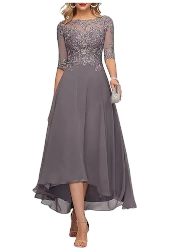 Sincemeet Teelange Kleider für die Brautmutter Ballkleid aus Chiffon mit Spitzenapplikationen Brautjungfer Kleider mit 1/2 Ärmeln von Sincemeet