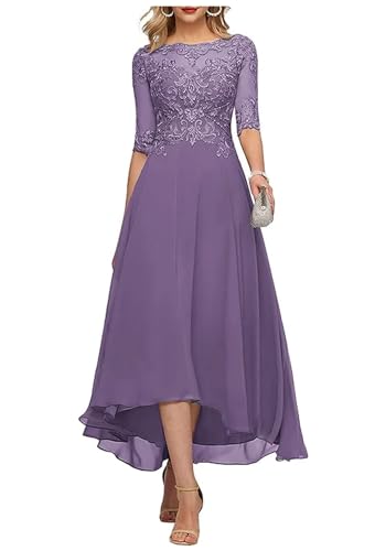 Sincemeet Teelange Kleider für die Brautmutter Ballkleid aus Chiffon mit Spitzenapplikationen Brautjungfer Kleider mit 1/2 Ärmeln von Sincemeet