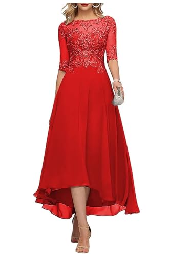 Sincemeet Teelange Kleider für die Brautmutter Ballkleid aus Chiffon mit Spitzenapplikationen Brautjungfer Kleider mit 1/2 Ärmeln von Sincemeet