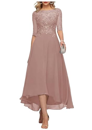 Sincemeet Teelange Kleider für die Brautmutter Ballkleid aus Chiffon mit Spitzenapplikationen Brautjungfer Kleider mit 1/2 Ärmeln von Sincemeet