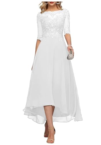 Sincemeet Teelange Kleider für die Brautmutter Ballkleid aus Chiffon mit Spitzenapplikationen Brautjungfer Kleider mit 1/2 Ärmeln von Sincemeet