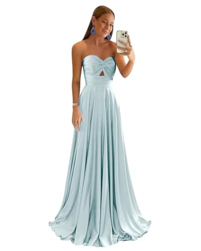 Sincemeet Trägerloses Abendkleid aus Satin Lange Ballkleider mit Schlitz Herzförmige formelle Brautjungfernkleider Brautkleid in A-Linie von Sincemeet