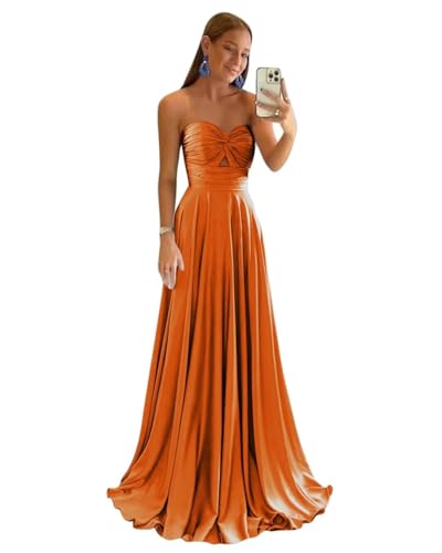 Sincemeet Trägerloses Abendkleid aus Satin Lange Ballkleider mit Schlitz Herzförmige formelle Brautjungfernkleider Brautkleid in A-Linie von Sincemeet