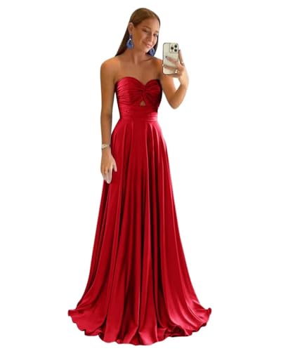 Sincemeet Trägerloses Abendkleid aus Satin Lange Ballkleider mit Schlitz Herzförmige formelle Brautjungfernkleider Brautkleid in A-Linie von Sincemeet