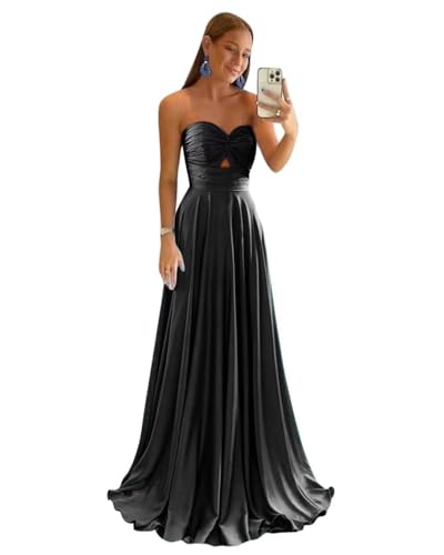 Sincemeet Trägerloses Abendkleid aus Satin Lange Ballkleider mit Schlitz Herzförmige formelle Brautjungfernkleider Brautkleid in A-Linie von Sincemeet