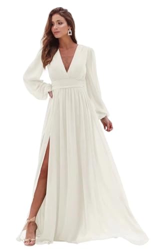 Sincemeet V-Ausschnitt langärmelig Brautjungfernkleid Chiffon, plissiert formelle Abendkleider für Damen mit Schlitz Sincemeet V-Ausschnitt langärmelig Brautjungfernkleid Chiffon, plissiert formelle Abendkleider für Damen mit Schlitz von Sincemeet