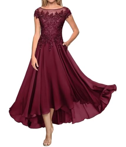 Teelänge Mutter der Braut Kleid Spitze Lang Formal Abendkleid Chiffon Hochzeit Gastkleider für Kurzarm Teelänge Mutter der Braut Kleid Spitze Lang Formal Abendkleid Chiffon Hochzeit Gastkleider für Kurzarm von Sincemeet