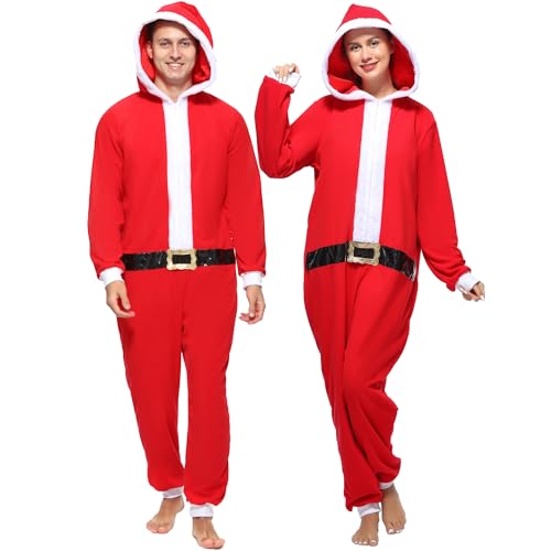 Sincere Party Erwachsene Herr Santa Onesie Kostüm,Fleece Santa Claus One-Piece Christma Pyjamas Outfit für Männer und Frauen Groß von Sincere Party