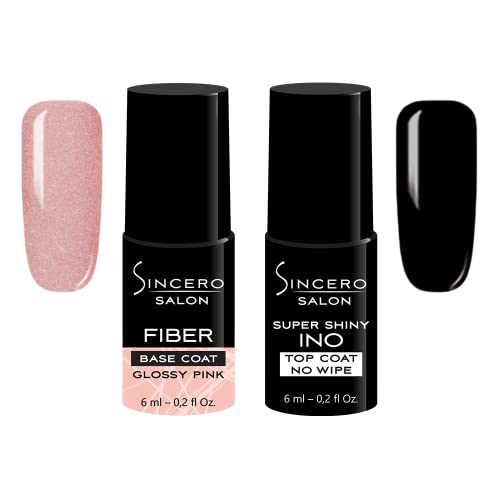 Sincero Salon- Fiberglass Gel Base Glossy Pink und Top Coat Gel Super Shiny INO - Unterlack und Überlack - UV Gel Nagellack - Gel Nägel für Maniküre -Schutz vor Kratzern - Nagelhärter -Gel Nail Polish von Sincero Salon