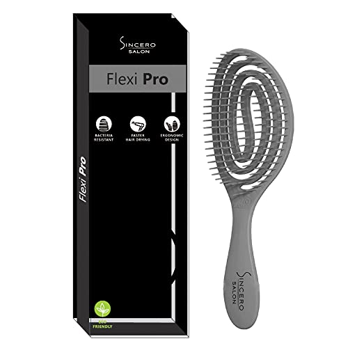 Sincero Salon Flexi Pro Haarbürste Grau - Haarbürste Antistatisch - Wet Brush für Damen - Ideal für Lange Haare & Locken Bürste - Haarbürste Ohne Ziepen - Hair Brush - Umweltfreundlich von Sincero Salon