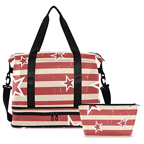 American Patriotic Stars Stripes Gym Bag für Frauen Männer Reise Duffel Bag mit Schuhfach Weekender Taschen für Frauen Mädchen Handgepäcktasche Übernachtungstasche für Frauen Reisen Sport Yoga Schule, mehrfarbig, Einheitsgröße von Sinestour