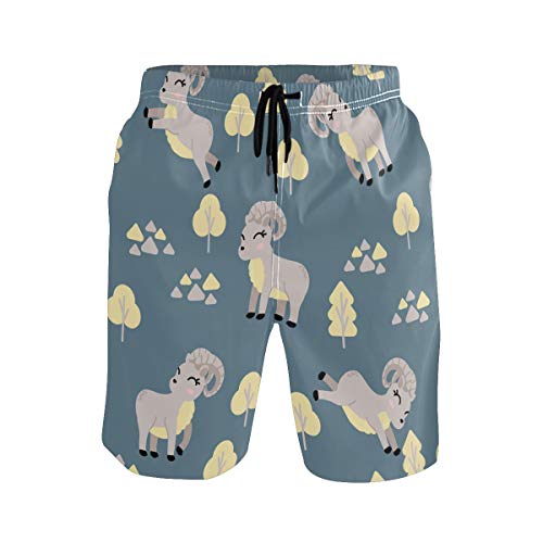 Herren-Badehose, niedliches Cartoon-Tier-Schaf mit Tasche, Strandshorts, mehrfarbig, S 7-9 von Sinestour