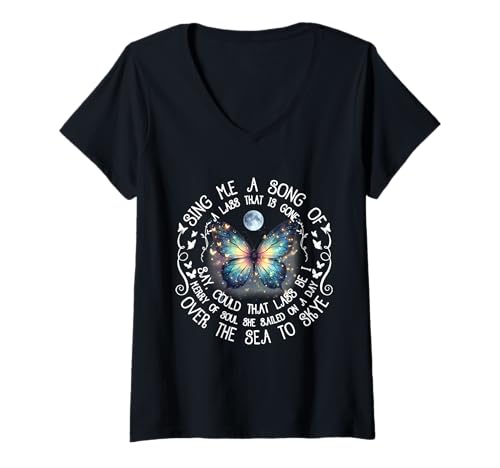 Damen Sing Mir das Lied von einem Mädchen, das über das Meer nach Skye gegangen ist T-Shirt mit V-Ausschnitt Damen Sing Mir das Lied von einem Mädchen, das über das Meer nach Skye gegangen ist T-Shirt mit V-Ausschnitt von Sing Me A Song Of A Lass That Is Gone Butterflies