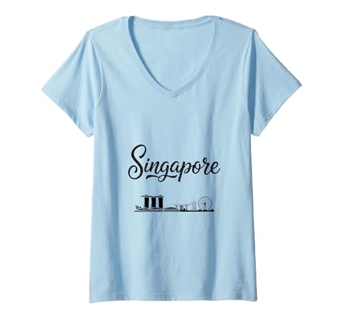 Damen Singapur Skyline Reise Urlaub Outfits T-Shirt mit V-Ausschnitt von Singapore Casual Clothes T-Shirts