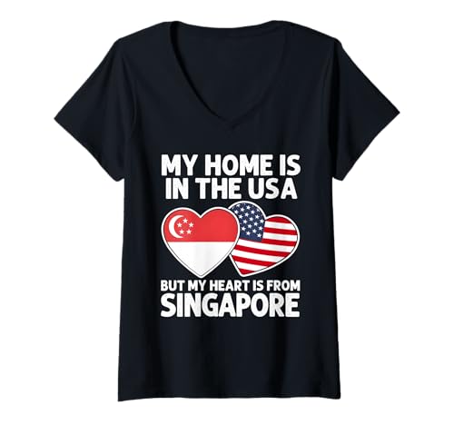 Damen My Home USA My Heart Singapur Singapur American Pride T-Shirt mit V-Ausschnitt Damen My Home USA My Heart Singapur Singapur American Pride T-Shirt mit V-Ausschnitt von Singapore Pride Flag Apparel