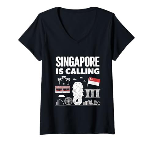 Damen Asian Food Lover Adventure Southeast Asia Singapore T-Shirt mit V-Ausschnitt von Singapur Outfit Männer & Frauen