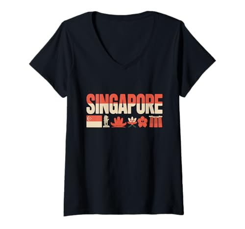 Damen Singapore Food Lover Adventure Southeast Asia Singapur T-Shirt mit V-Ausschnitt von Singapur Outfit Männer & Frauen