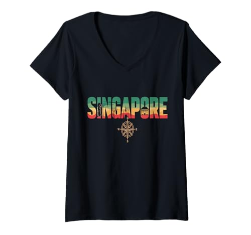 Damen Südostasien Backpacker Abenteuer Singapur T-Shirt mit V-Ausschnitt von Singapur Outfit Männer & Frauen