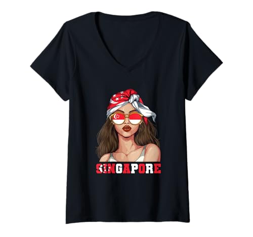 Damen Singapur Singapurer Frau T-Shirt mit V-Ausschnitt Damen Singapur Singapurer Frau T-Shirt mit V-Ausschnitt von Singapurer Singapur Geschenk