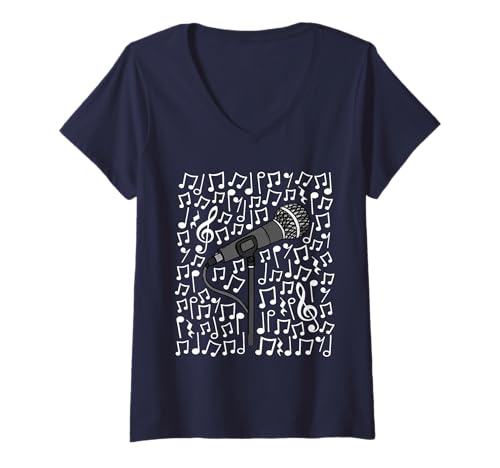 Damen Sänger Mikrofon Musiknoten Gesangslehrer Musiker T-Shirt mit V-Ausschnitt Damen Sänger Mikrofon Musiknoten Gesangslehrer Musiker T-Shirt mit V-Ausschnitt von Singing Teacher Notation Choir Vocals By DoodleRob