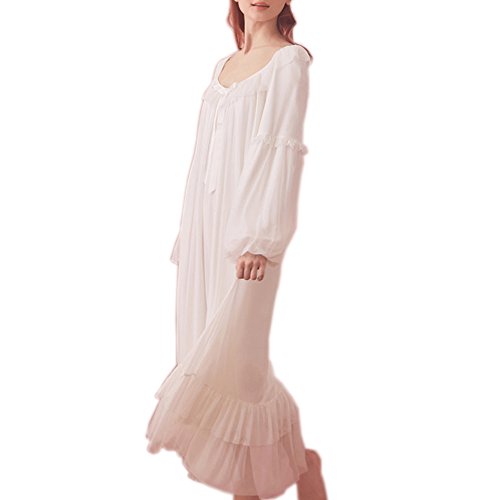 Singingqueen Damen Vintage viktorianisches Nachthemd Langarm Sheer Nachtwäsche Pyjamas Nachtwäsche Lounge Kleid groß Weiß von SINGINGQWEEN