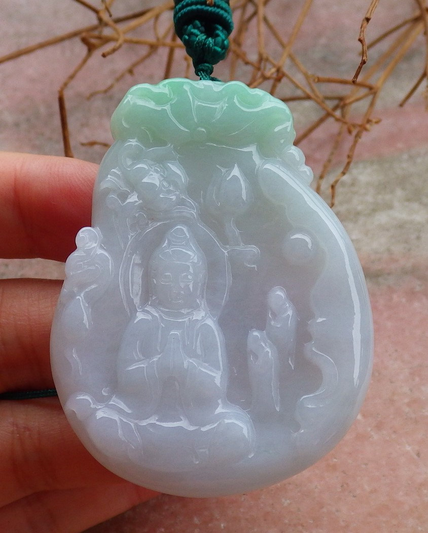 Handgeschnitzte Grüne Myanmar Burma Jade Jadeit Guanyin Kwan Yin Anhänger Halskette von Singjade