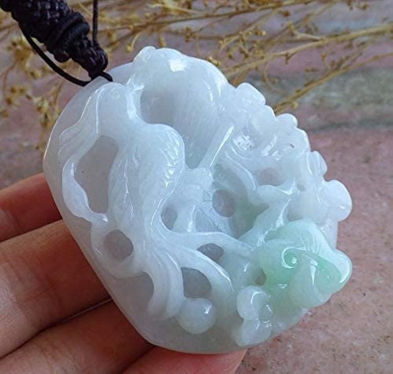 Zertifizierte Hand Geschnitzte Grüne Natürliche Myanmar Burma Eine Jade Jadeit Phoenix Mandarin Duck Ruyi Lotus Blume Anhänger Halskette von Singjade