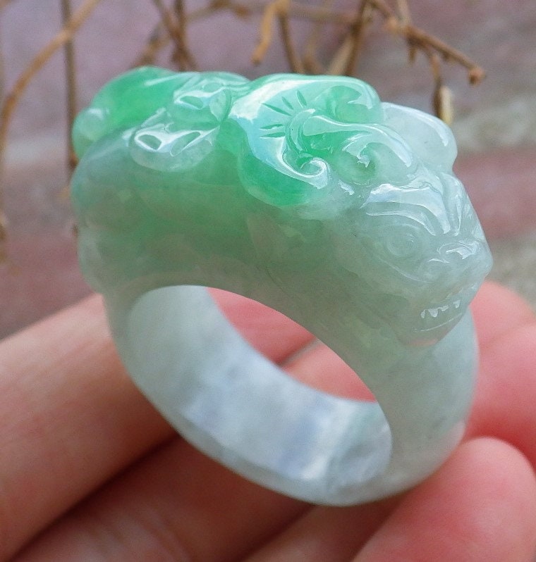 Zertifizierter Handgeschnitzter Grüner Natürlicher Myanmar Burma A Jade Jadeit Dragon Pi Xiu Ring Us 12.75 von Singjade