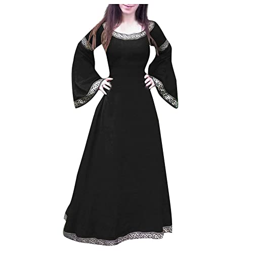 FledermausflüGel Halloween Kostüm Damen,Damen Mittelalter Kleid mit Trompetenärmel Gothic Retro Kleid Renaissance Cosplay Kostüm Gebunden Taille Übergröße Kleid Karneval Party Halloween Kostüm von Singular-Point