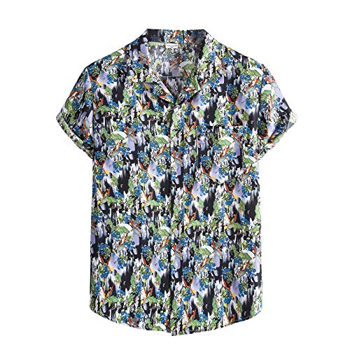 Funky Hawaiihemd Herren Kurzarm Fronttasche Hawaii Print Flamingo Melone Wanderhemd Herren Kurzarm Shirt Langarm Herren,Grün,3XL von Singular-Point