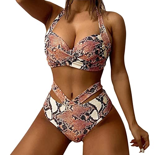 Singular-Point Bikini high Waist Damen, Damen Bikini Set V Ausschnitt Triangel Breites Unterbrustband Lace Up Mid Waist Bikini Bademode Zweiteiliger Badeanzug Swimsuit,Red,M von Singular-Point