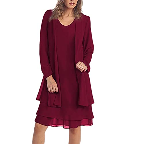 Singular-Point Damen Kleider Elegant FüR Festliche Hochzeit Abendkleider GroßE GrößEn Frauen Zweiteiler Spitzenkleid Langes Damenkleider äRmellos Dress Cocktailkleid Knielang Chiffon Sommerkleid von Singular-Point