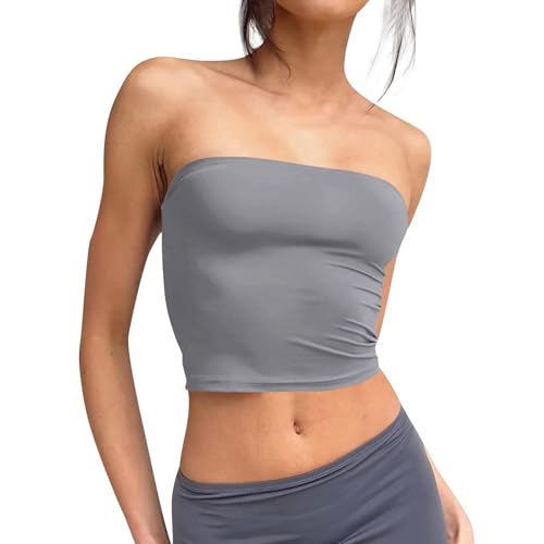 Singular-Point Damen Tube Top 2025,Bandeau Top Damen Crop Tops Y2K Mädchen Bustier Sommer Schulterfrei Tube Tops Ärmellos Vintage Outfits Slim Fit Oberteil Light Gray,S von Singular-Point