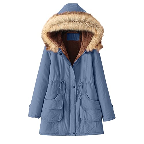 Singular-Point Damen Winterjacke Steppjacke Stehkragen Daunenjacke Reißverschluss Sportjacke frauenmantel steppjacke mädchen flauschiger pullover,1-Blue,3XL von Singular-Point