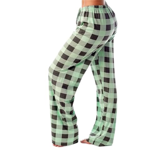 Singular-Point Damen Yogahose Stretch Freizeithose Bequeme Pyjamahose Schlafanzughose Lang Leichte Lounge Hose Hausanzug Hosen Relaxhose Sommerhose Weites Bein Weihnachten Schlafanzughose,Green,S von Singular-Point