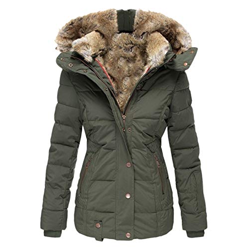 Singular-Point Damen warme Winter Steppjacke mit Kapuze Hooded Down Jacket Jacke blazer jacke mädchen 134 übergang plüsch jacken für damen,3-Army Green,4XL von Singular-Point