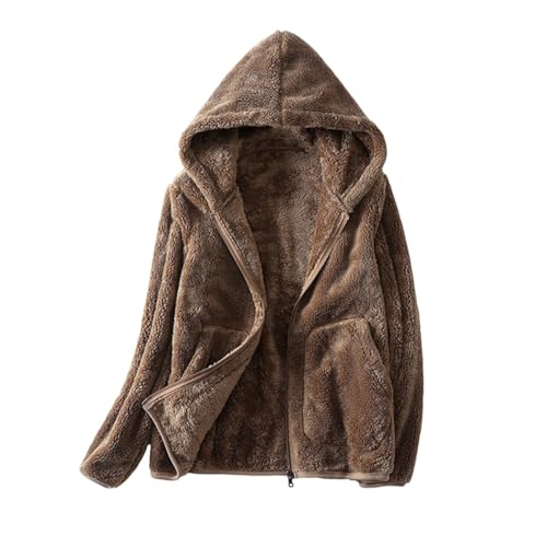 Singular-Point Fleecejacken Damen,Frauen Teddyjacke Dicke Herbstjacke Mit Kapuze Fleecemantel Hoodiejacke Langarm Winter Plüschmantel Loose Casual Hoodie Zip Taschen Kuscheljacke,Trainingsanzug Damen von Singular-Point