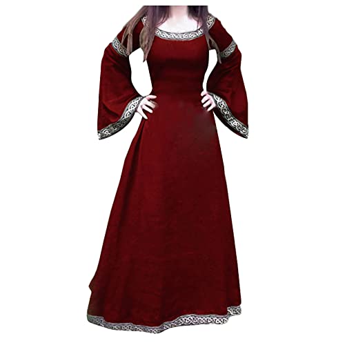 Singular-Point KostüM Fledermaus Damen Festliches Kleider Damen Mittelalter Kleid Trompetenärmel Bodenlanges Retro Kostüm Gewand Gothic Renaissance Viktorianisches Prinzessin Kleidung Hexenkostüm von Singular-Point