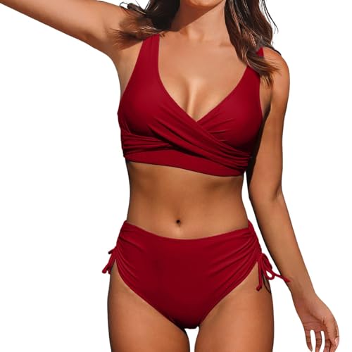 Singular-Point bademode Damen bauchweg, Damen Sport Badeanzug Bikini Set Bikinioberteil mit Licht Gepolstert,E Red,XXL von Singular-Point