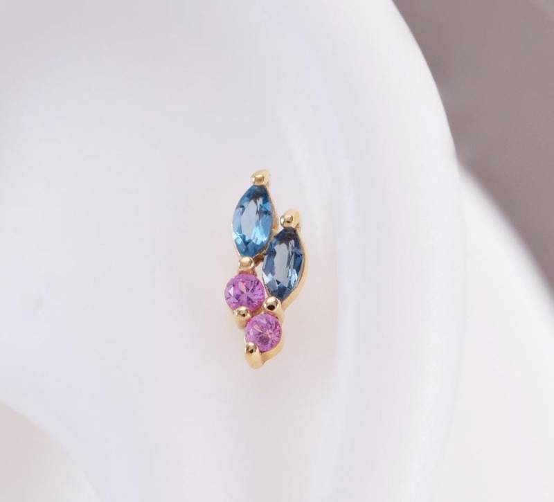14K Solid Gold Cluster Saphir Ohrstecker/London Blau Topas Helix Pink Conch Ohrring Threadless Push Pin Tragus von SingularSpark